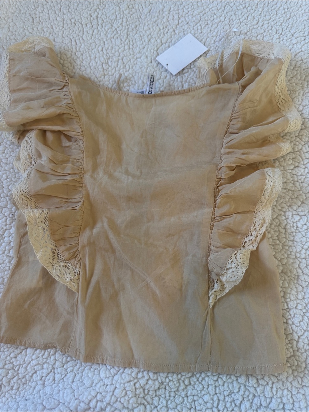 H&M Beige Ruffle Tie-Front Blouse with Crochet Insets - Picture 5 of 6